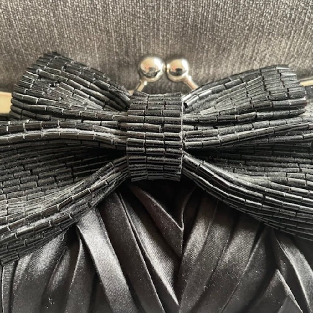 Satin evening clutch / handbag, in black
